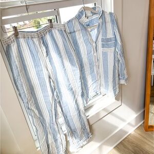 Serena & lily blue  and White Striped linen Pajama Set